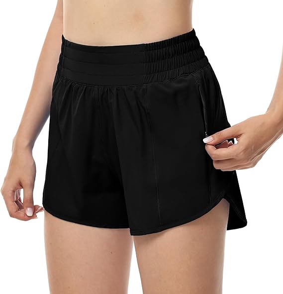 Photo 1 of Aurefin High Waisted Athletic Shorts for Women, Womens Plus Size Running Workout Shorts with Liner and Zip Pocket 4 inch