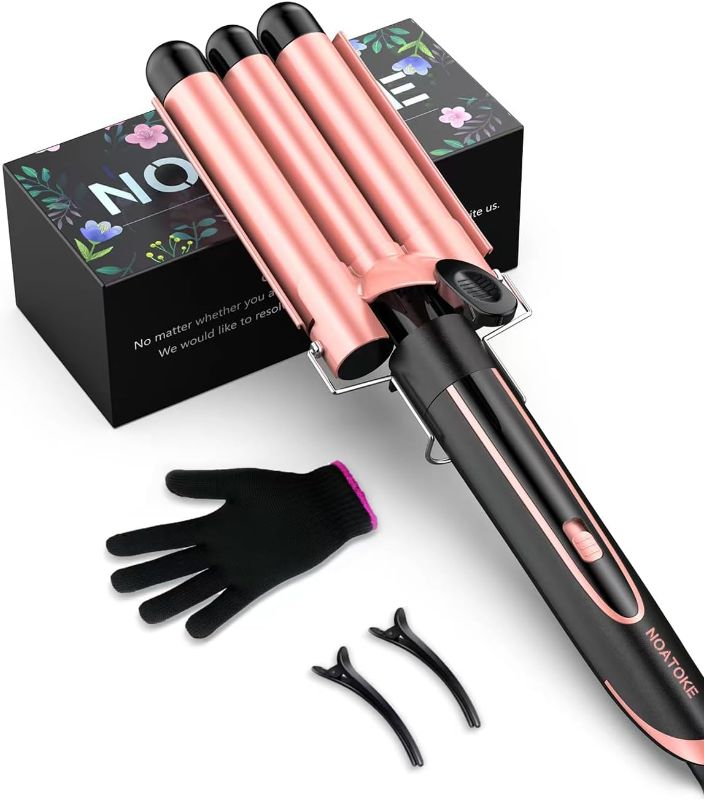 Photo 1 of 3 Barrel Curling Iron, Crimper Hair Tool Hair Waver Hair Crimper with PTC Fast Heating Hairstyler Curler Crimper with Dual Adjustable Temps Dual Voltage Auto Shut-Off and Anti-Scald Tip
