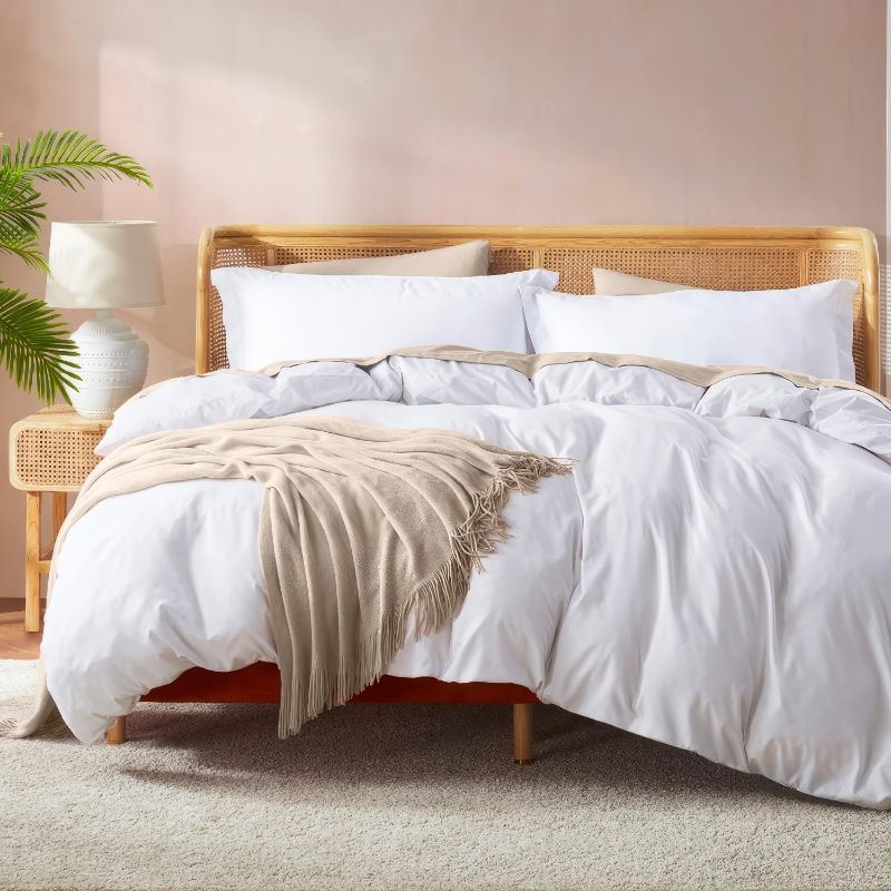 Photo 1 of Nestl White Duvet Cover King Size - Soft Double Brushed King Duvet Cover Set, 3 Piece, with Button Closure, 1 Duvet Cover 104x90 inches and 2 Pillow Shams
