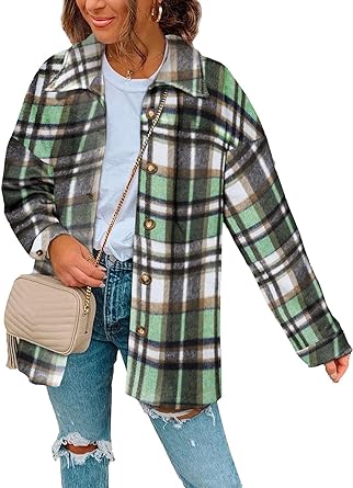 Photo 1 of Dokotoo Women's 2021 Fashion Plaid Button Down Lapel Collar Shacket Jacket Coat Outerwear M
