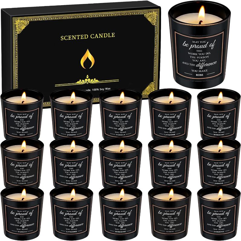 Photo 1 of 16 Pcs Scented Candles Gift Set Inspirational Candles for Home Scented in Bulk Strong Fragrance Soy Wax Aromatherapy Jar Candle Set for Women Bath Body Works Coworker (Motivational,Black)