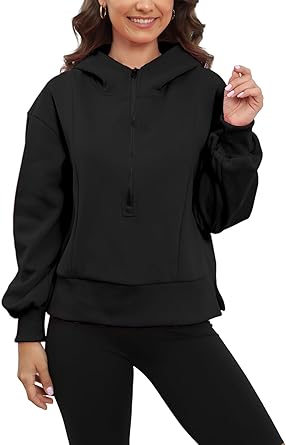 Photo 1 of Abardsion Womens Half Zip Up Hoodies Sweatshirts Long Sleeve Fleece Lined Warm Fall Winter Sports Hooded Pullovers
