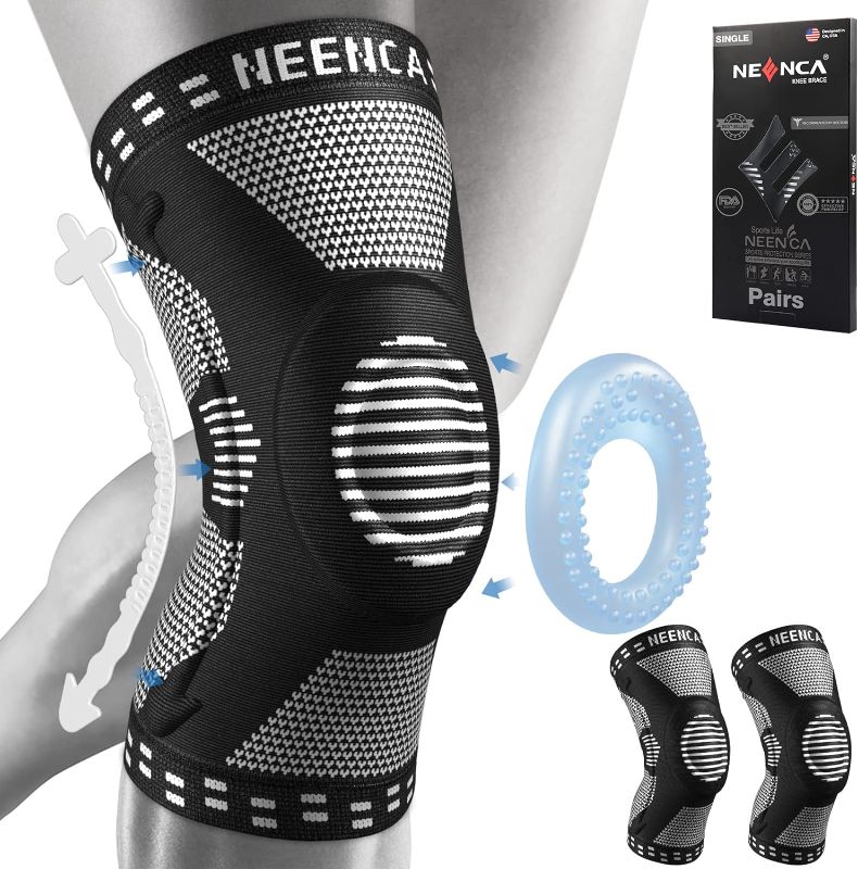 Photo 1 of 2 Pack Knee Braces for Knee Pain,Knee Compression Sleeve Support with Side Stabilizers&Patella Gel Pads.Medical Grade Knee Brace for Arthritis, Meniscus Tear,Pain Relief,Injury Recovery