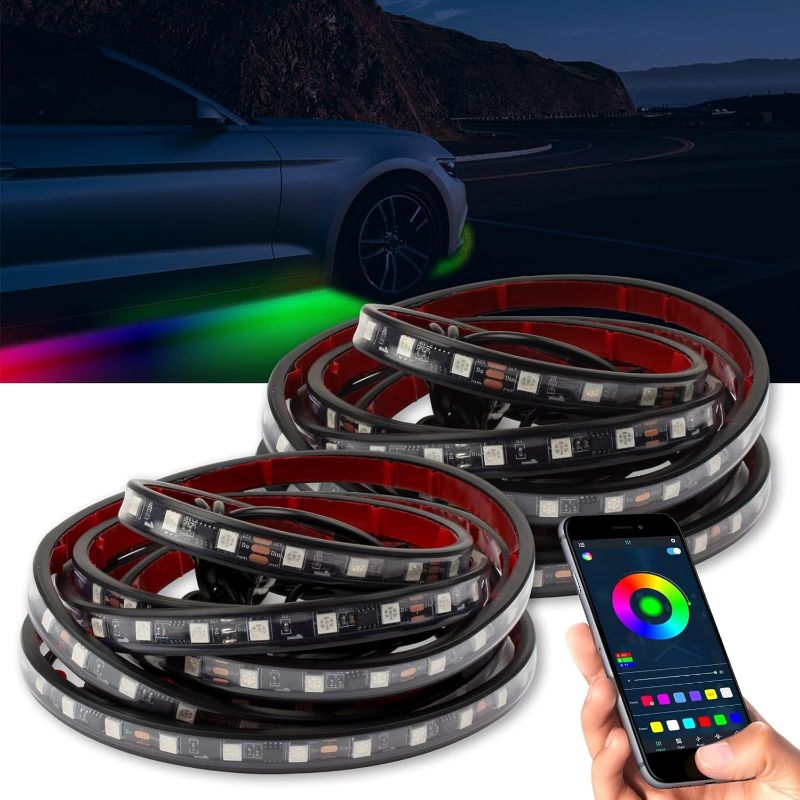 Photo 1 of 2Pcs Car Underglow Neon Accent Strip Lights, RGBIC Multi Color DIY Sound Active Function Music Mode with APP Control Underbody Light Strips