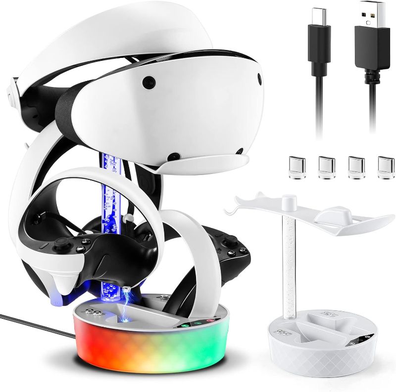 Photo 1 of Dxldfks Playstation VR2 Charging Dock, Charging Station for PS VR2 Accessories Controllers with Headset Holder Display Stand and RGB Light