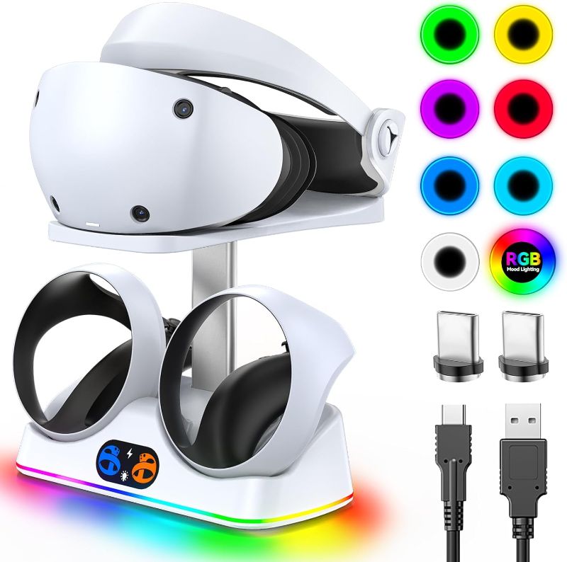 Photo 1 of Dxldfks Playstation VR2 Charging Dock, Charging Station for PS VR2 Accessories Controllers with Headset Holder Display Stand and RGB Light