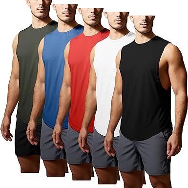 Photo 1 of GYM REVOLUTION Men's 5 Pack Workout Tank Tops Muscle Gym Sleeveless Shirts-LARGE
