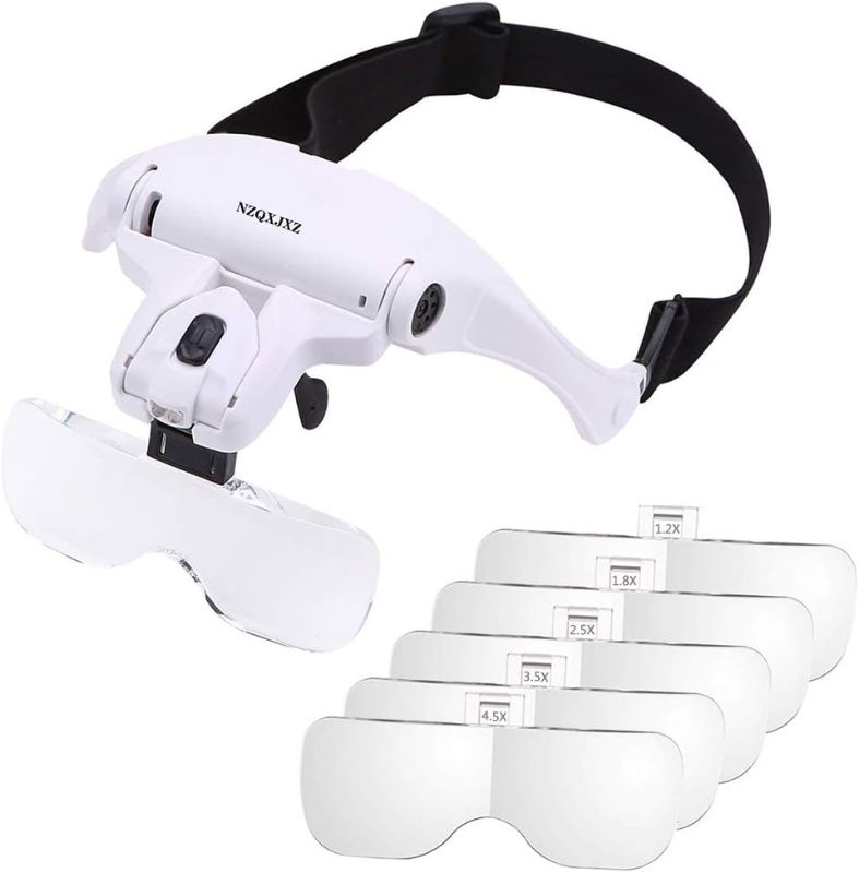 Photo 1 of **UNABLE TO TEST**
Headband Magnifier Glasses LED Magnifying Loupe Head Mount Magnifier Hands—Free Bracket and Headband are Interchangeable 5 Replaceable Lenses 1.0X,1.5X,2.0X,2.5X,3.5X 
