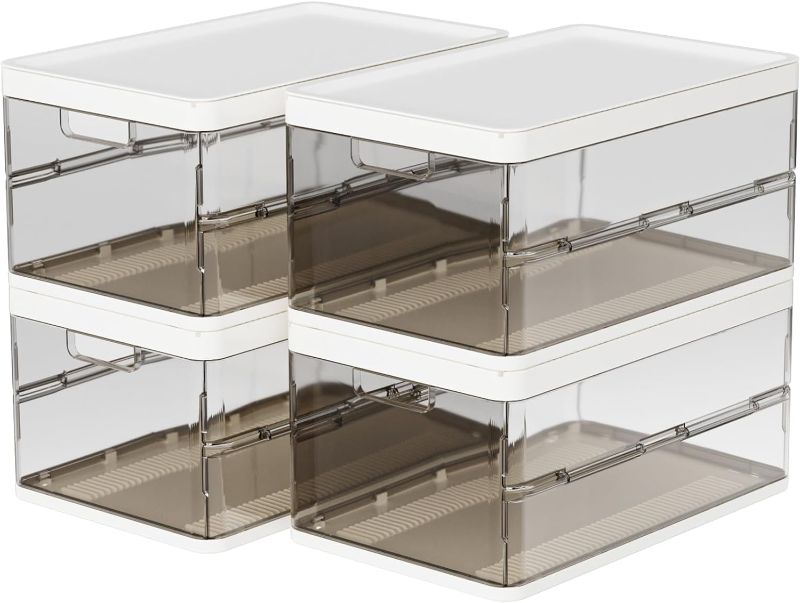 Photo 1 of SNSLXH 19QT Upgrade 4 Pack Stackable Storage Bins with 2 lids, Closet Organizers and Storage, Foldable Plastic Drawer Storage for Clothes, Toys, Clear with Black (Plastic)