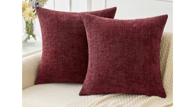 Photo 1 of MIULEE Pack of 2 Couch Throw Pillow Covers 20x20 Inch Soft Wine Red Chenille Pillow Covers for Sofa Living Room Solid Dyed Pillow Cases