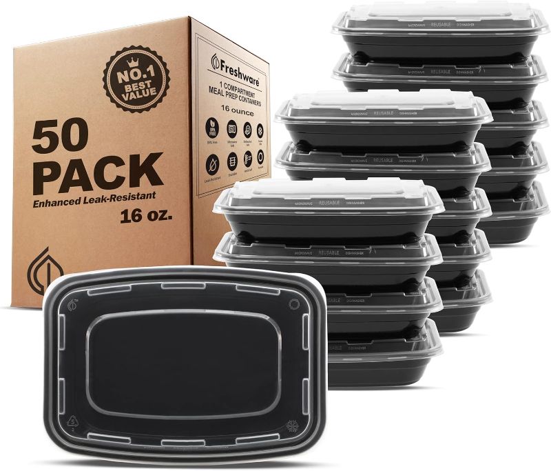 Photo 1 of ***USED***
Freshware Meal Prep Containers [50 Pack] 1 Compartment Food Storage Containers with Lids, Bento Box, BPA Free, Stackable, Microwave/Dishwasher/Freezer Safe (16 oz)
