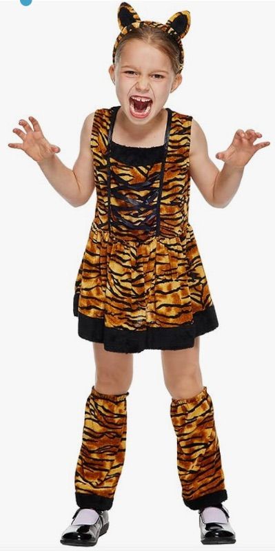 Photo 1 of EraSpooky Cat Costume for Girls Kids Tiger Costume Halloween Animal Costume Dress Suit with Headband Leg-Sleeves - S