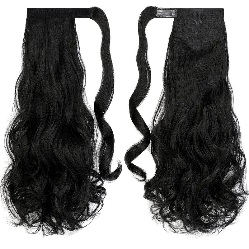 Photo 1 of 18" 22" Wavy Straight Ponytail Extensions Unique Pocket in Hairpiece Wrap Around Long Hair Extensions for Women Girl Black Brown Blonde
