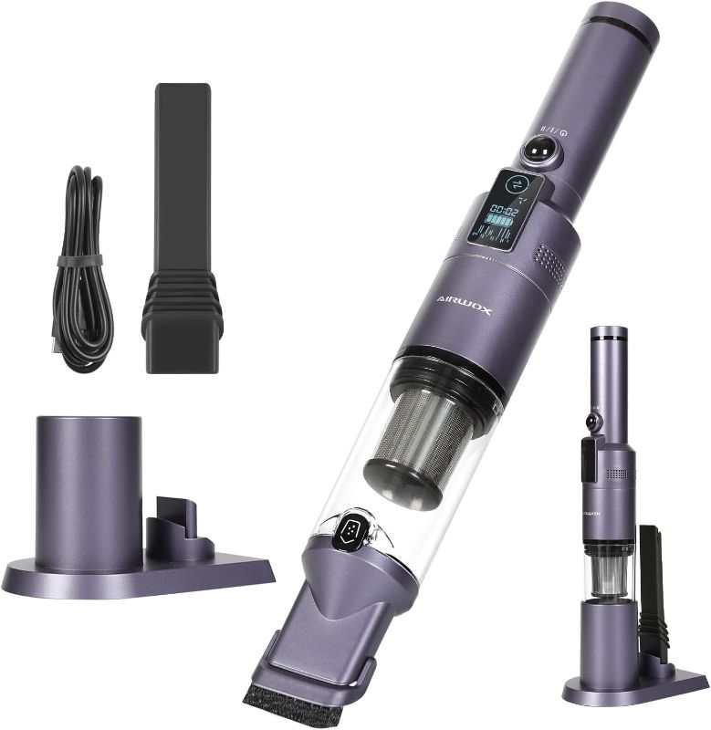 Photo 1 of AIRWOX Cordless Handheld Vacuum, 12000PA High Power with Brushless Motor and LED Screen, Hand Held Vacuum Cordless Rechargeable for Car, Home and Office Cleaning Purple