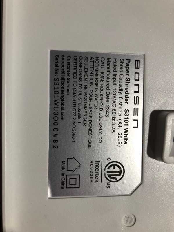 Photo 3 of ***USED - POWERS ON - SMELLS BURNT - SEE COMMENTS***
BONSEN White Paper Shredder for Home Office