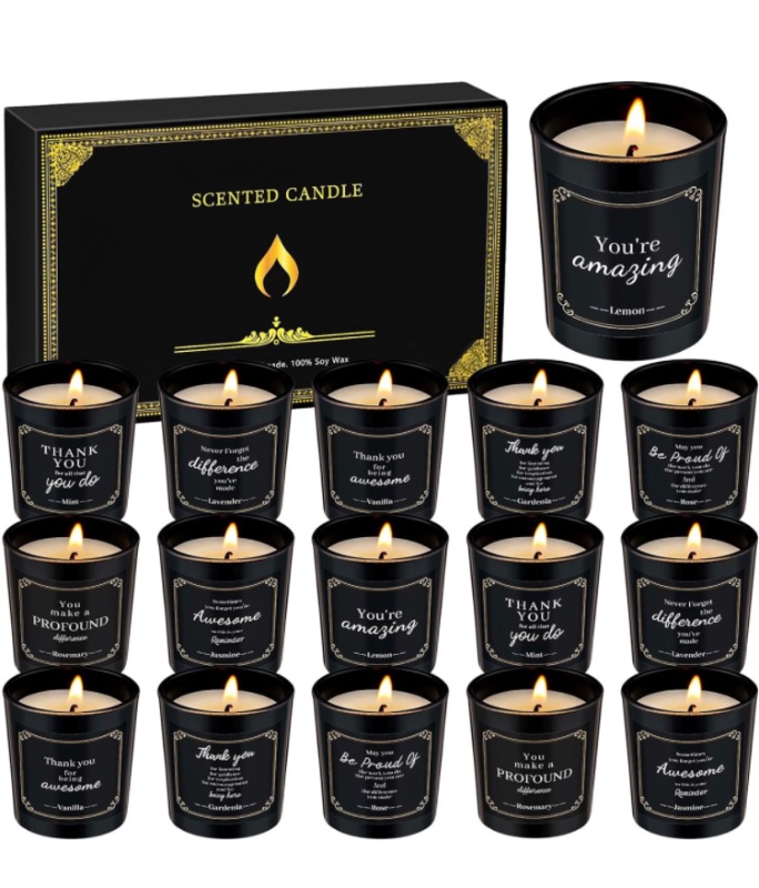 Photo 1 of 16 Pcs Scented Candles Gift Set Inspirational Candles for Home Scented in Bulk Strong Fragrance Soy Wax Aromatherapy Jar Candle Set for Women Bath Body Works Coworker (Motivational,Black)