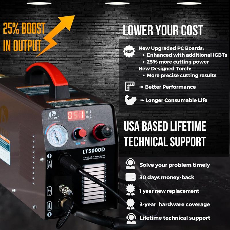 Photo 8 of LOTOS LT5000D 50A Air Inverter Plasma Cutter Dual Voltage 110/220VAC 1/2" Clean Cut
