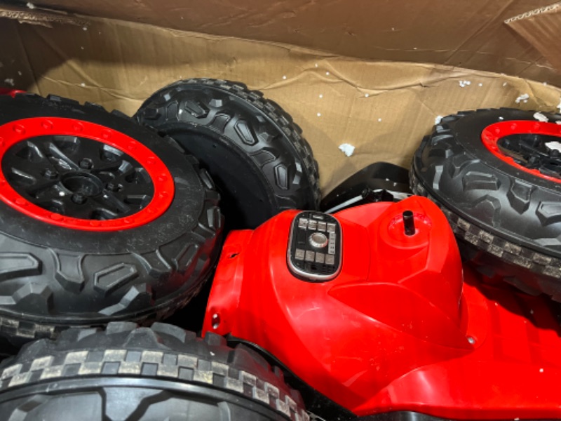 Photo 3 of ***USED - MAJOR DAMAGE - MISSING PARTS***
ELEMARA 2 Seater Kids ATV, 4 Wheeler Quad Electric Vehicle with 10AH Battery, 4mph, 2 Charging Ports, Bluetooth, LED Headlights, Music, Radio, 12V Battery Powered Kids Ride on Car for Age 3-8, Red