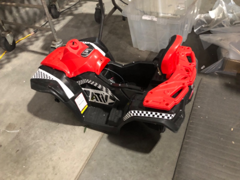 Photo 6 of ***USED - MAJOR DAMAGE - MISSING PARTS***
ELEMARA 2 Seater Kids ATV, 4 Wheeler Quad Electric Vehicle with 10AH Battery, 4mph, 2 Charging Ports, Bluetooth, LED Headlights, Music, Radio, 12V Battery Powered Kids Ride on Car for Age 3-8, Red