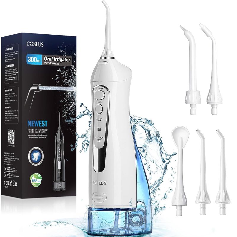 Photo 1 of COSLUS Water Dental Flosser Teeth Pick: Portable Cordless Oral Irrigator 300ML Rechargeable Travel Irrigation Cleaner IPX7 Waterproof Electric Waterflosser...
