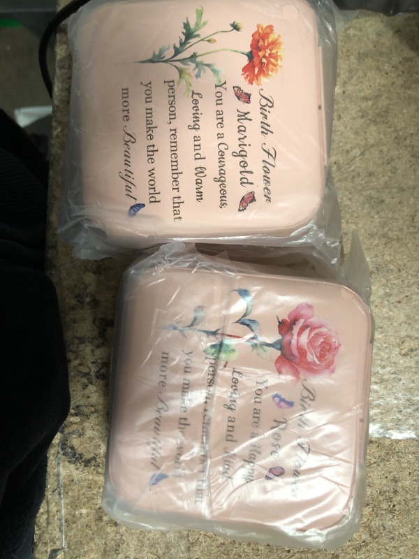 Photo 2 of 2 PACK SEE PHOTOS Travel Jewelry Case for Women and Girl, Small Jewelry Box with Birth Flower Birthday Gifts for Daughter Granddaughter, Travel Jewelry Box With Mirror Christmas Gifts for Friends Sister Bridesmaid June-Rose