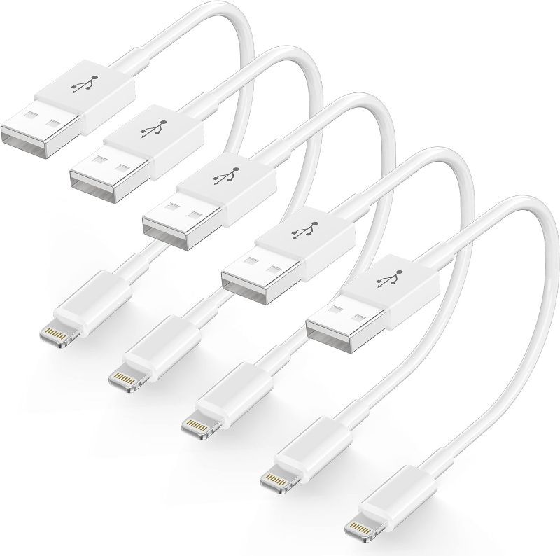 Photo 1 of [Apple MFi Certified] iPhone Charger 1 ft 5 Pack, Lightning to USB Cable 1 Foot, Long Fast iPhone Charging Cables Cord for iPhone 13 Pro Max/12 Mini/11/XR/Xs/X/8/7/6/iPad Pro/Air/Mini-1Feet White