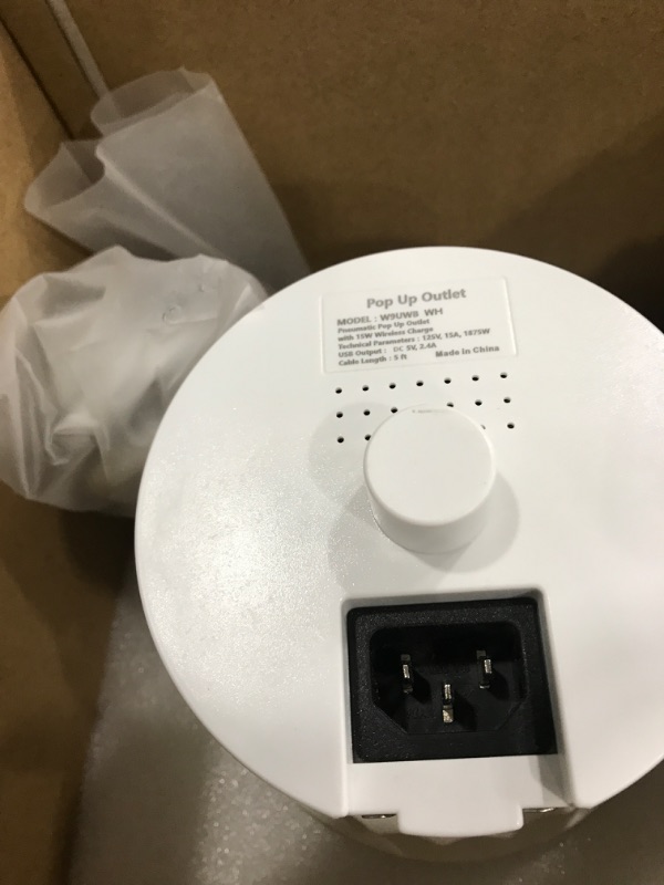 Photo 1 of Automatic Pop Up Outlet, 4.33 inch Pop Up Outlet for Countertop with 15W Wireless Charger 3 AC Plug 1 USB-A 1 USB-C Hidden Outlet 5 FT Cord for for Kitchen/Home/Office (White)