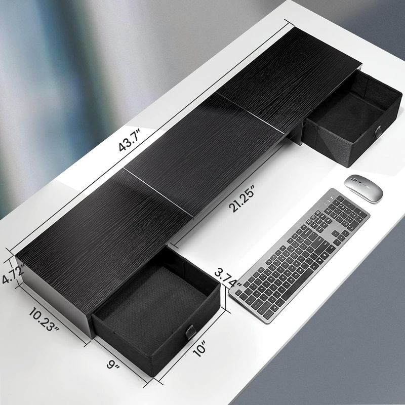 Photo 3 of (READ FULL POST) HUANUO Dual Monitor Stand with 2 Drawers , Monitor Riser for 2 Monitors, Extra Large Storage, Multifunctional Desktop Organizer, Computer Monitor Stand for Desk, Laptop, PC, TV, Printer
