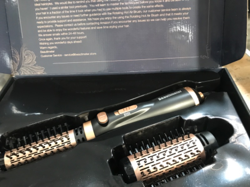 Photo 2 of Beautimeter Hair Dryer Brush, 3-in-1 Round Hot Air Spin Brush Kit for Styling and Frizz Control, Negative Ionic Blow Volumizer, 2 Detachable Auto-Rotating Curling Brush, Black & Gold
