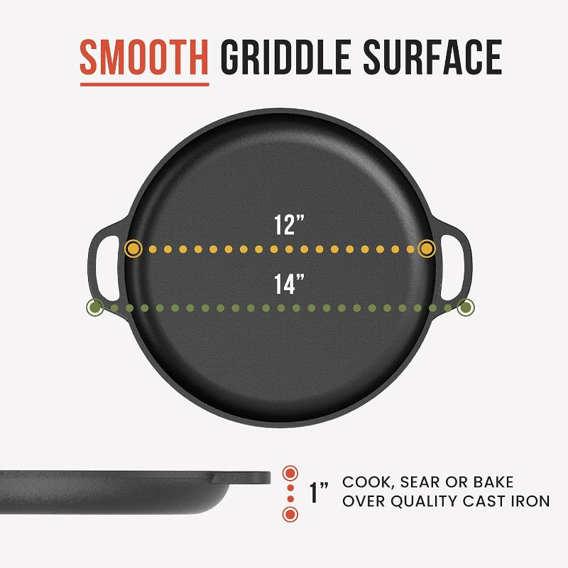 Photo 4 of (READ FULL POST) Chef Pomodoro Cast Iron Pizza Pan, Pre-Seasoned Skillet with Handles, Baking Pan, Round Griddle for Dosa Tawa Roti, Comal for Tortillas, Baking Stove, Oven, Grill BBQ and Campfire (12-inch)