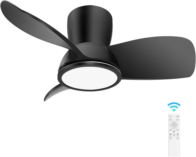 Photo 1 of 30 Inch Ceiling Fans with Lights, Quiet Black Ceiling Fan with Remote, Dimmable 3-Color Temperature Ceiling Fan Light, Modern Reversible Ceiling Fan for Bedroom Kitchen Living Room Covered Outdoor