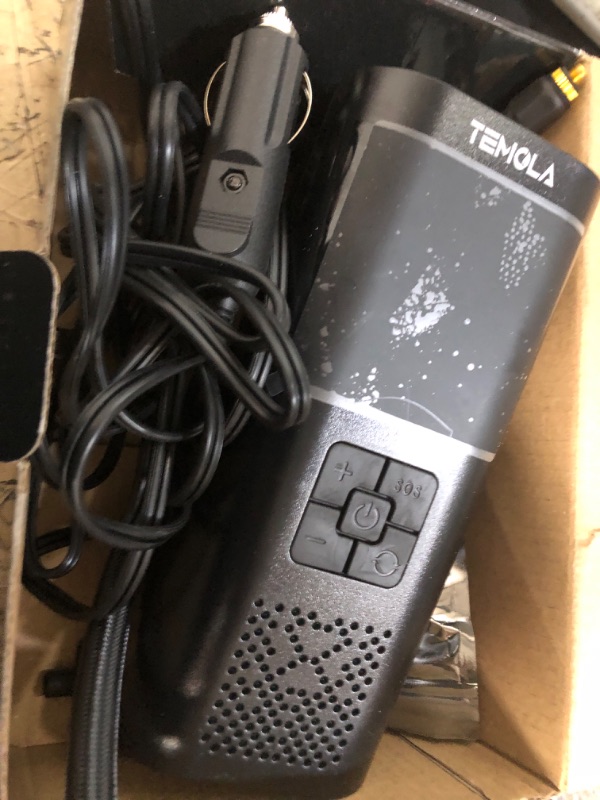 Photo 1 of TEMOLA Tire Inflator Portable Air Compressor, Powerful Cordless Tire Inflator with LED Light, Mini Air Pump Car Accessories Essentials for Men, Tire Pump with Pressure Gauge for Car Bicycle (Black)