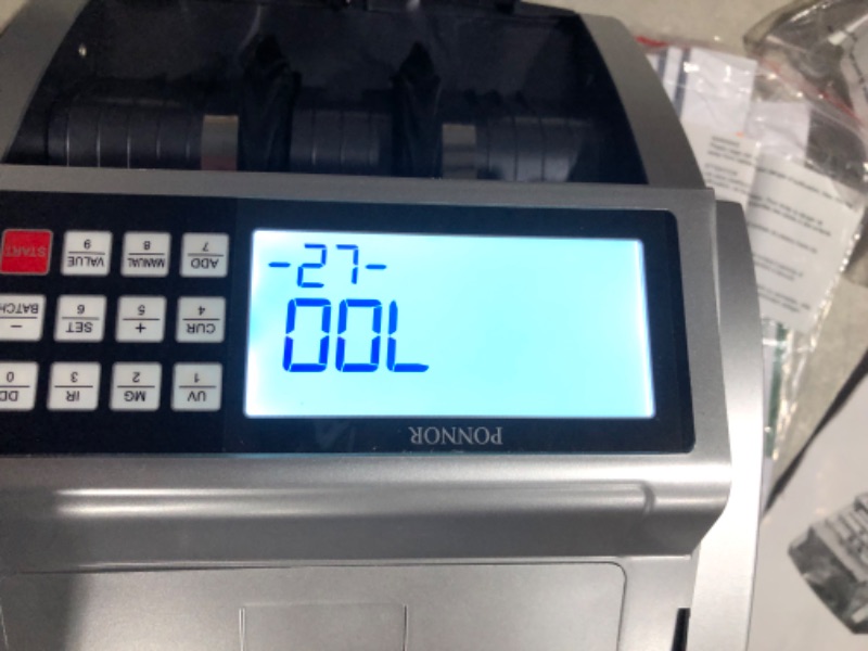 Photo 2 of Money Counter Machine PONNOR with Value Count, Dollar, Euro with UV/MG/IR/DD/DBL/HLF/CHN Counterfeit Detection, Bill Cash Counting, Large LCD Display