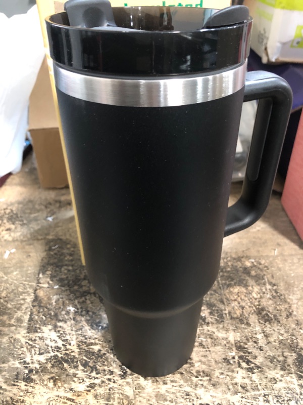 Photo 2 of 40oz Stainless Steel Vacuum Insulated Tumbler with Lid and Straw for Water, Iced Tea or Coffee, Smoothie and More (Bandhnu Blue) 40 oz Bandhnu Blue    BLACK