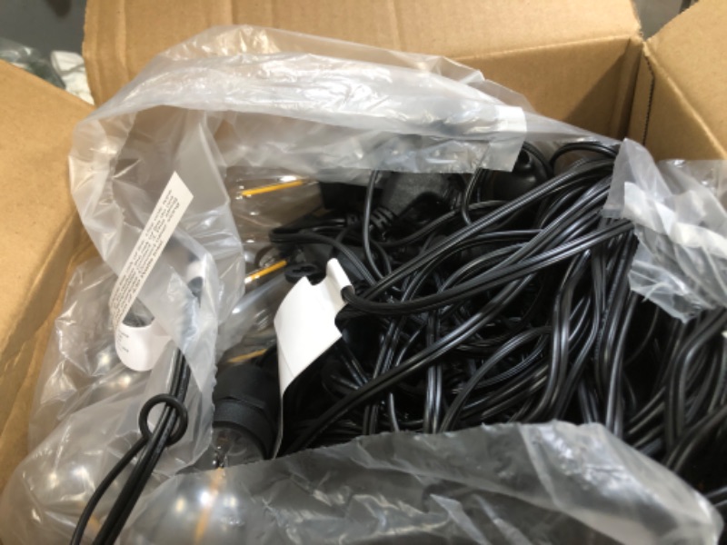 Photo 1 of Mlambert 96FT LED Outdoor String Lights, Dimmable Waterproof Patio Lights with 30+3 Edison Warm White Plastic Bulbs, Shatterproof Linkable Outside Hanging Light for Backyard Porch Garden - Black Cord Black 1
