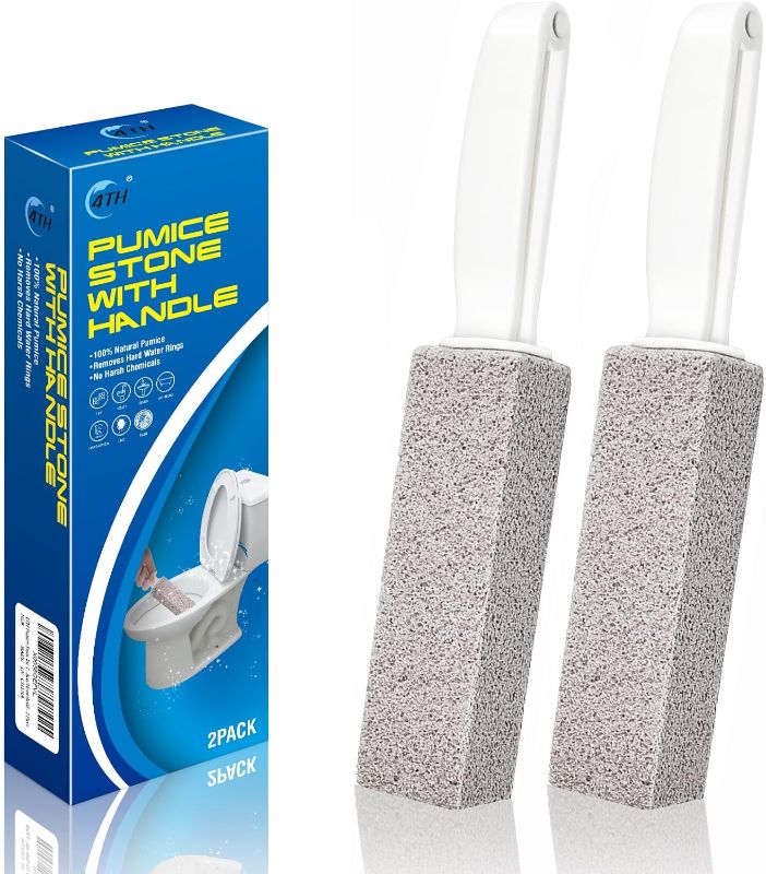 Photo 1 of 4TH Pumice Stone Toilet Bowl Cleaning Scouring Stick with Extra Large Handle,Cleans Away Limescale Stain,Hard Water Rings, Calcium,Iron and Rust. Remover for Tile/Bath/Kitchen - 2 Pack Gray