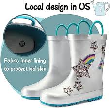 Photo 1 of K KomForme Girls Rain Boots,Kids Glitter Waterproof Boots with Easy-on Handles size 6
