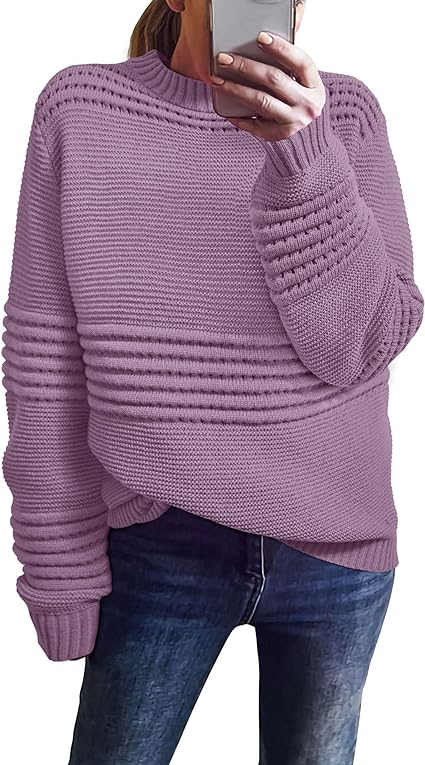 Photo 1 of KIRUNDO Womens Sweaters 2024 Fall Long Sleeve Crew Neck Crochet Pit Striped Oversized Casual Chunky Ribbed Knit Pullover
