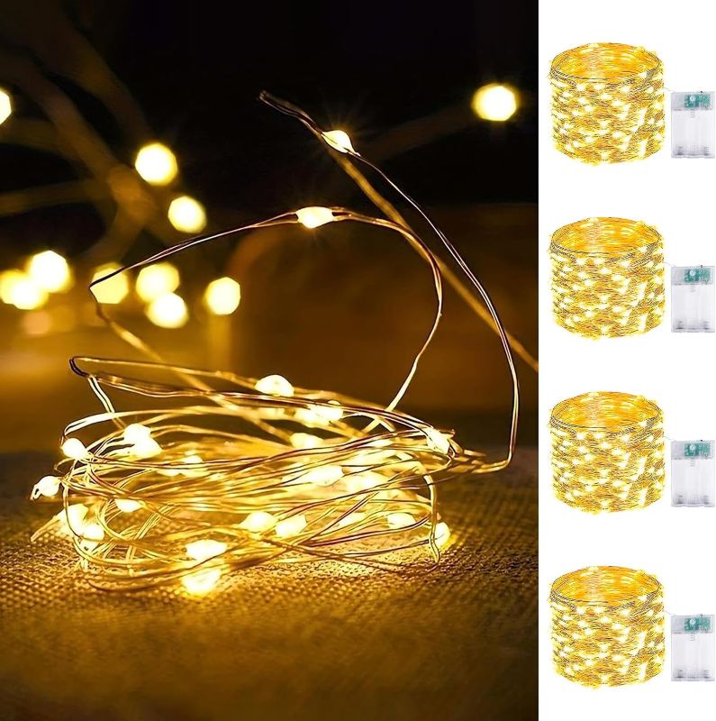 Photo 1 of 4-Pack Fairy Lights Battery Operated with Timer, Waterproof 16FT 50 LED String Lights Outdoor Indoor, Twinkle Lights for Bedroom Home DIY Wedding Birthday Christmas Parties Centerpiece (Warm White)

