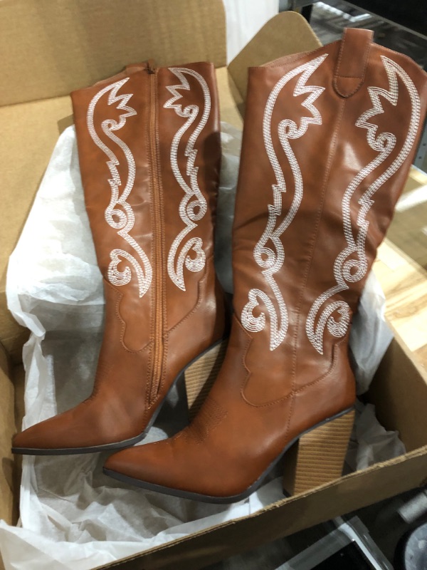 Photo 2 of DREAM PAIRS Cowboy Boots For Women, Comfortable Pull On Zipper Chunky Heel Pointed Toe Embroidered Western Cowgirl Knee High Boots size 10
