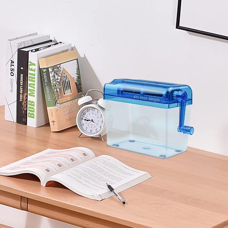Photo 1 of JIKIOU Mini Hand Shredder Portable Paper Shredder Manual Shredder Documents Paper Cutting Tool Home Office Desktop Stationery Christmas Birthday Gift Blue
