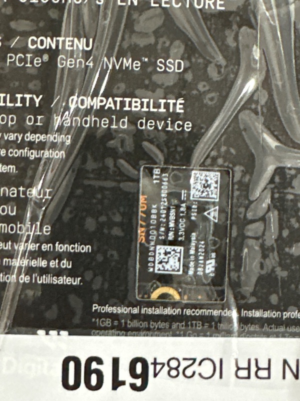 Photo 2 of WD_BLACK 1TB SN770M M.2 2230 NVMe SSD for Handheld Gaming Devices, Speeds up to 5,150MB/s, TLC 3D NAND, Great for Steam Deck and Microsoft Surface - WDBDNH0010BBK-WRSN