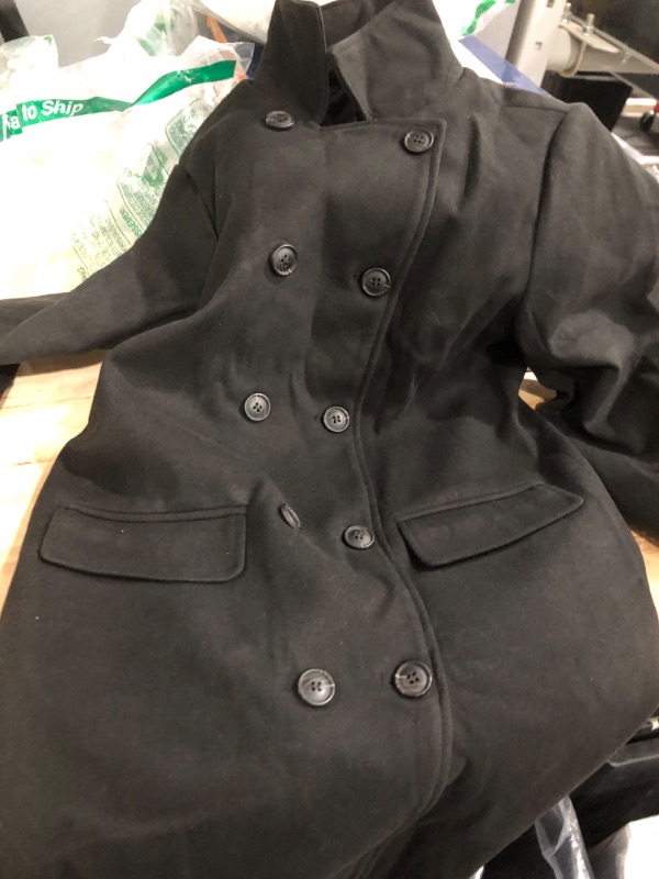 Photo 2 of Haloumoning Girls Double Breasted Trench Coat Kids Notch Lapel Long Peacoat with Pockets 5-14 Years 10-12 Years Black