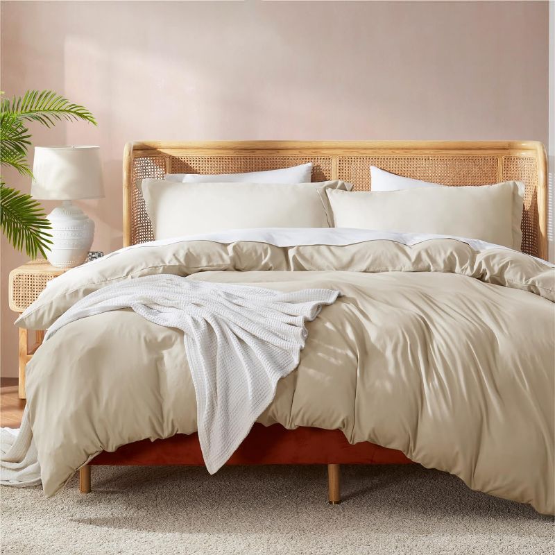 Photo 1 of Nestl Beige Cream Duvet Cover Queen Size - Soft Double Brushed Queen Duvet Cover Set, 3 Piece, with Button Closure, 1 Duvet Cover 90x90 inches and 2 Pillow Shams
