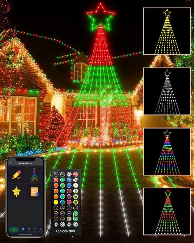 Photo 1 of 21FT Outdoor Christmas Decorations Star String Lights, Smart RGB Led Tree Lights Waterfall DIY Preset Scenes App Remote Control Large Unique Yard Lights for Outside Roof Home Xmas Holiday Decor 20.5FT