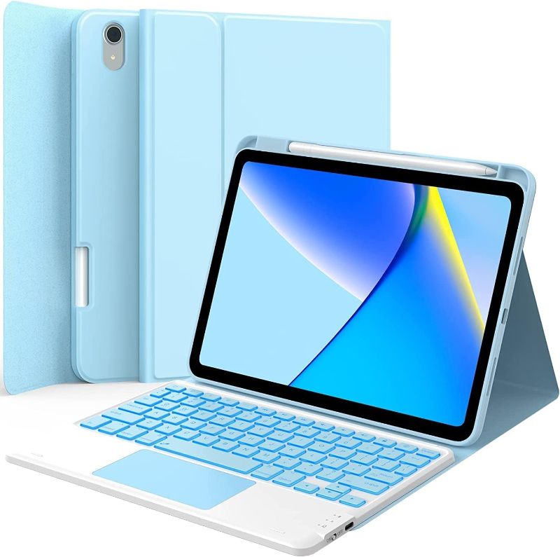 Photo 1 of GreenLaw iPad 10th Generation Case with Keyboard 2022, Stain-Resistant Surface, 2 BT Connection, 7 Color Backlit, Detachable Wireless Keyboard for iPad 10th Generation 10.9", Blue
