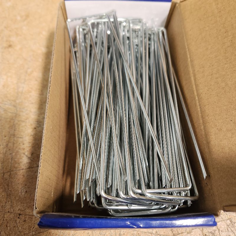 Photo 2 of 100 Pcs 6 inch Garden Landscape Staples Galvanized Pins Lawn Stakes for Weed Barrier Ground Cover,U-Type Heavy Duty (100 Pcs x 6")