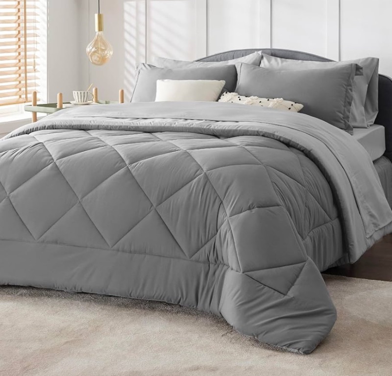 Photo 1 of Bedsure Queen Comforter Set - 7 Pieces Reversible Comforters Queen Size Bed Set Bed in a Bag with Comforter, Sheets, Pillowcases & Shams, Grey Bedding Sets