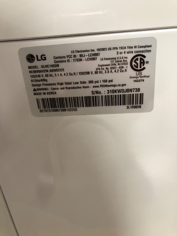 Photo 2 of LG Ventless Heat Pump 4.2-cu ft Stackable Ventless Smart Electric Dryer (White) ENERGY STAR
