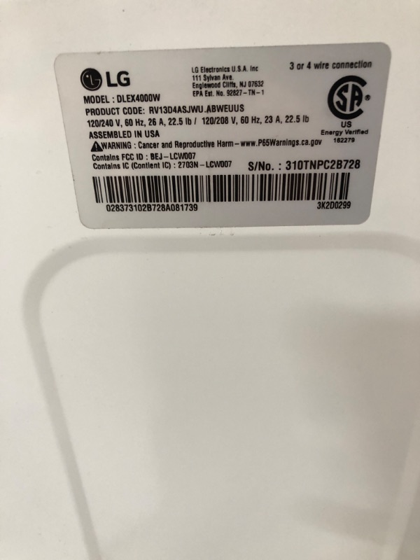 Photo 4 of LG True Steam 7.4-cu ft Stackable Steam Cycle Smart Electric Dryer (White) ENERGY STAR
